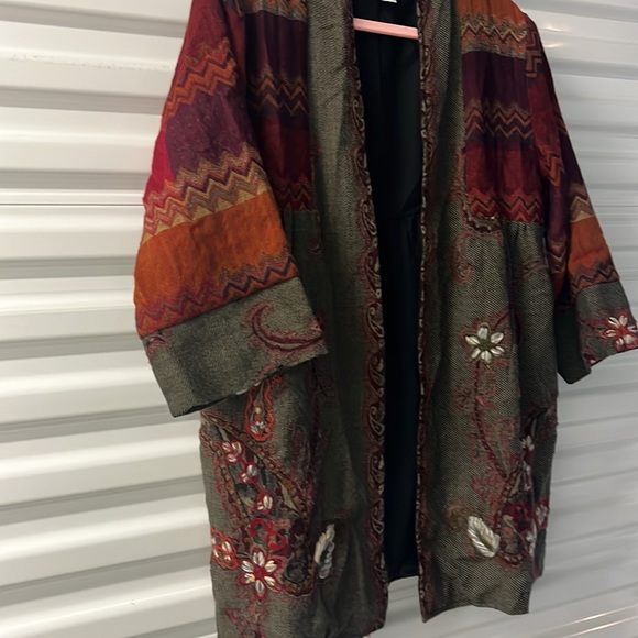 Soft Surroundings Izmir Patchwork Cardigan Jacket Sz Med Brown Embroidery Boho - Picture 3 of 9